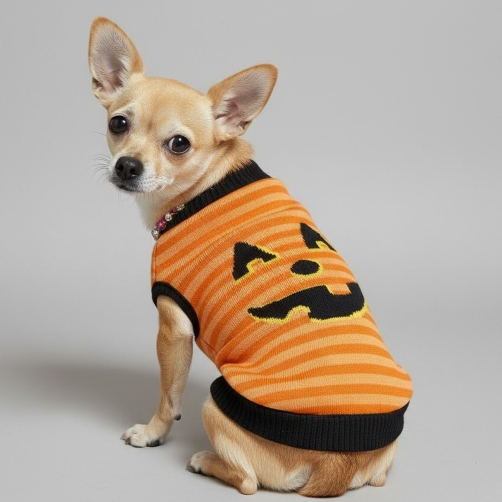 Jack-o-Lantern Dog Halloween Sweater